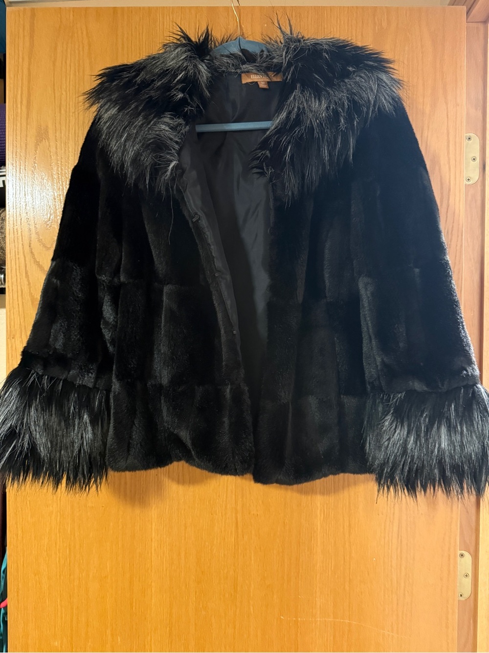 Ellen Tracy Faux Fur Black Coat with Fur Trim